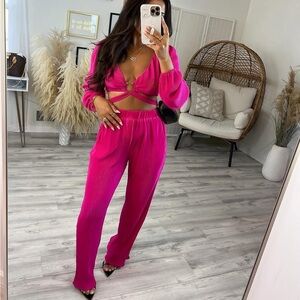 Pink crop top and pant set